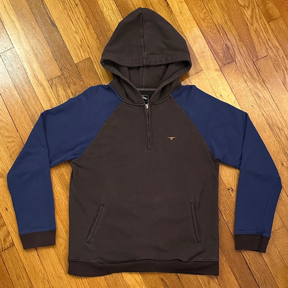 Elwood Brown and Blue Hooded Sweatshirt with Quarter Zipper